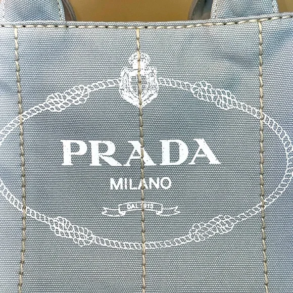 Prada Canapa RARE Slate Gray/Blue Small Tote Original Strap w/ COA - Picture 3 of 15